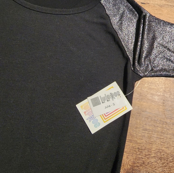 LulaRoe black dress with silver sleeves. Size small, new with tags. - Picture 4 of 4